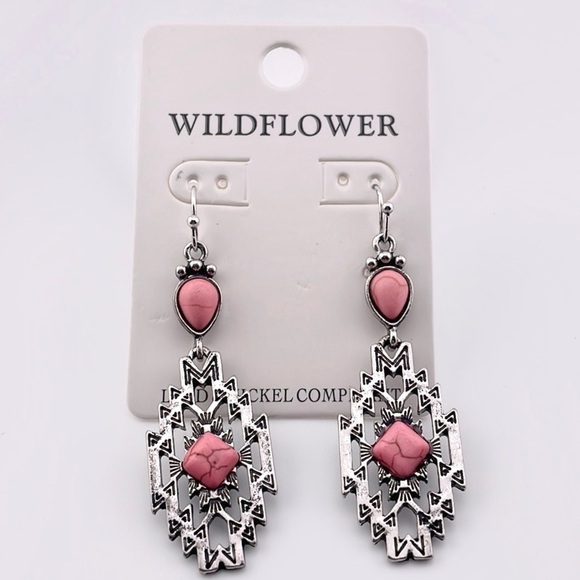 Pink COYOTE FLATS SILVERTONE EARRINGS - Picture 1 of 2